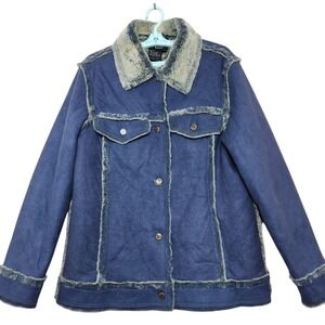 New Dennis Basso Size Small Oversized Coat Blue Faux Fur Trim Warm Winter Heavy